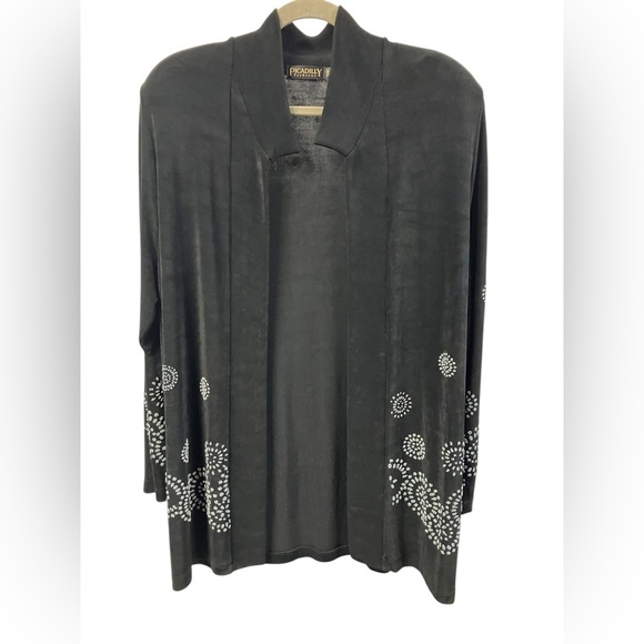 Piccadilly Fashion Open Front Beaded MockNeck Cardigan Black Womens Sz M - Picture 1 of 11